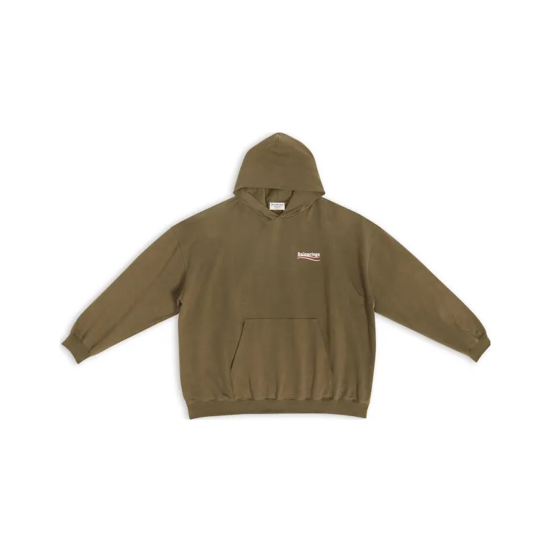 Balenciaga Campaign Logo Embroidered Oversized Hoodie Military Green-0