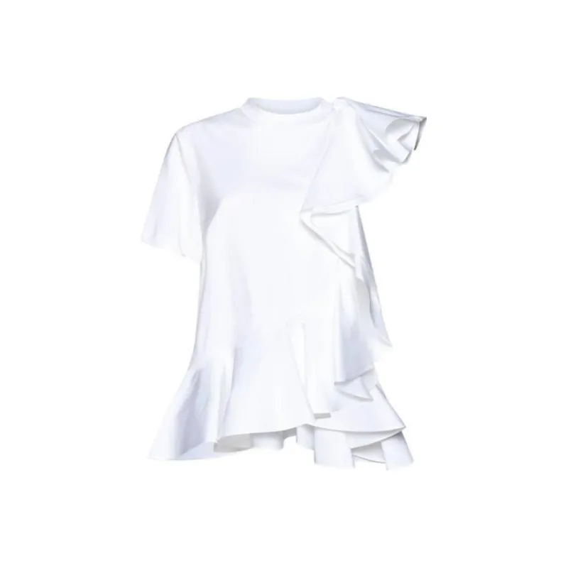 Alexander McQueen Asymmetric Ruffled Crewneck Top-0