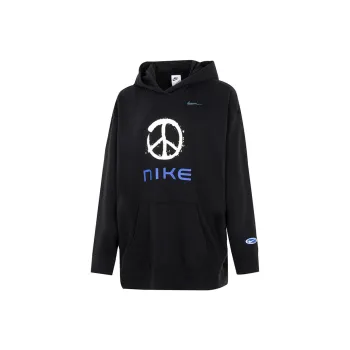 Nike Sportswear Logo Print Hooded Pullover Sweatshirt Black