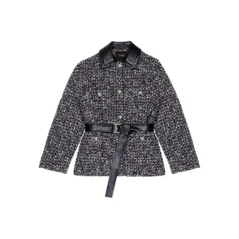 Maje Belted Double-breasted Tweed Coat