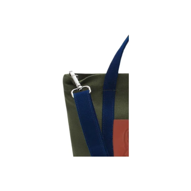 Maison Kitsune Cotton With Leather Shoulder Bag Crossbody Bag Handbag Mini Women's Army Green With Ink Blue Accents-3