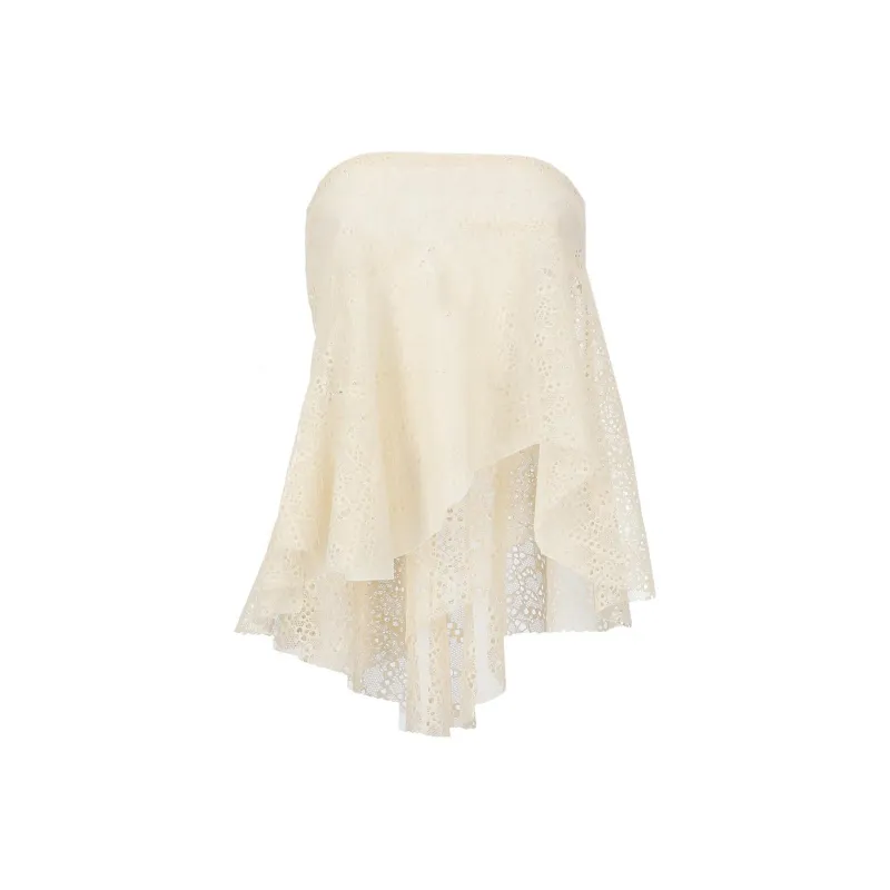 DSQUARED 2 Broderie Anglaise Asymmetric Hem Top-0