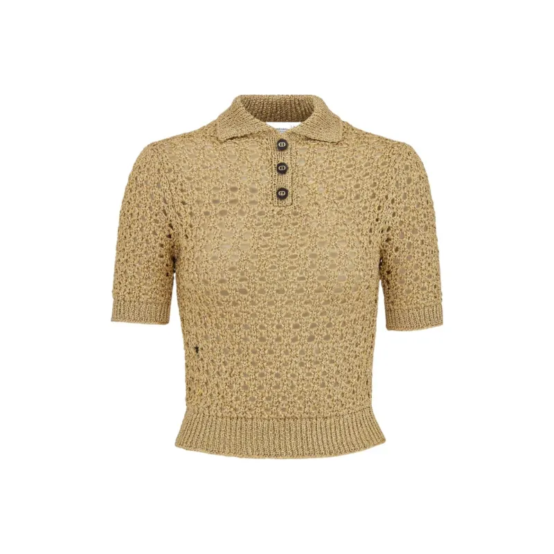 DIOR Openwork Technical Knit Polo Shirt Women's Yellow-0