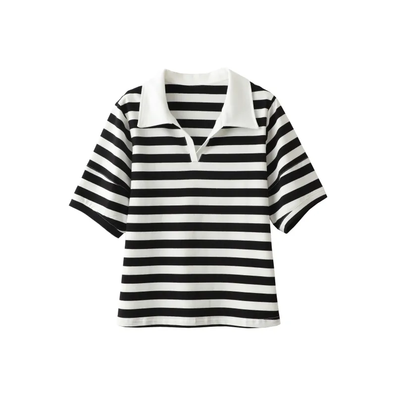 Huagaa T Shirt Women's Black White Stripes-0