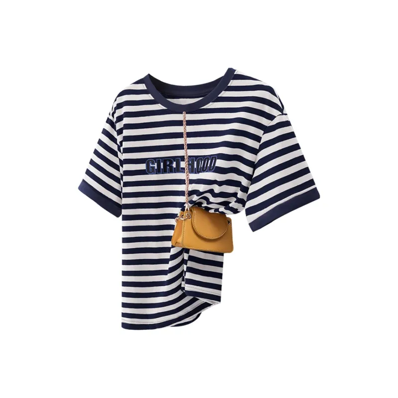 Cypress House T-Shirt Women's Pink Coffee Stripes-2