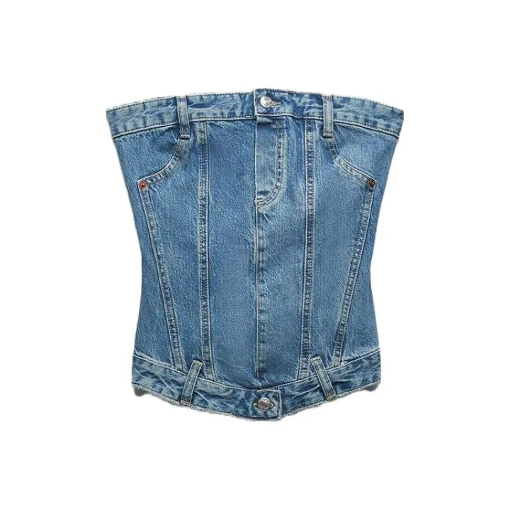 ZARA Strapless Top Women's Blue-0
