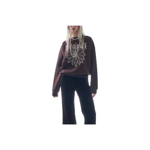 MARDI MERCREDI FW24 SWEATSHIRT FLOWERMARDI NEEDLEWORK BROWN Sweatshirt Korean Style Women's Brown Cream