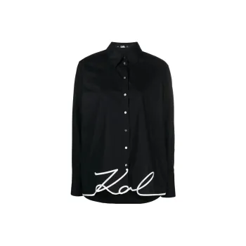 KARL LAGERFELD Signature-embroidery Organic Cotton Shirt