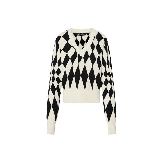 MO&CO Knitwear Women's Black White Plaid-0