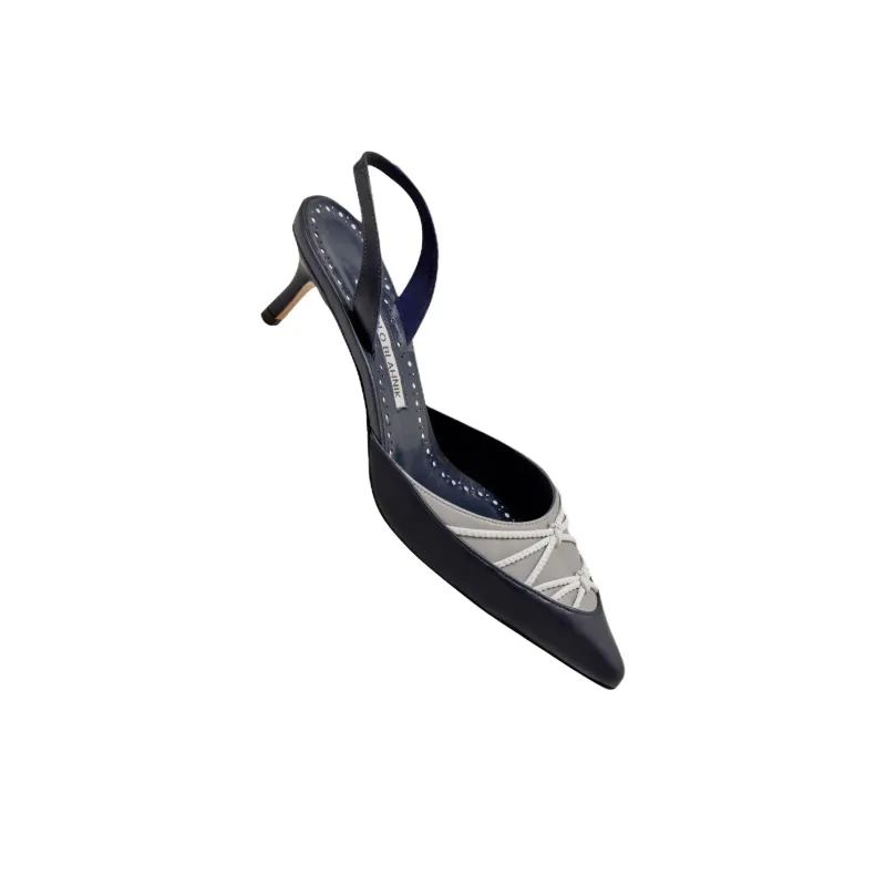 MANOLO BLAHNIK Maretsli Slim Heel High Heels 5cm Women's Dark Blue-3