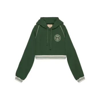 GUCCI Letter Hooded Pullover Cropped Long Sleeved Women's