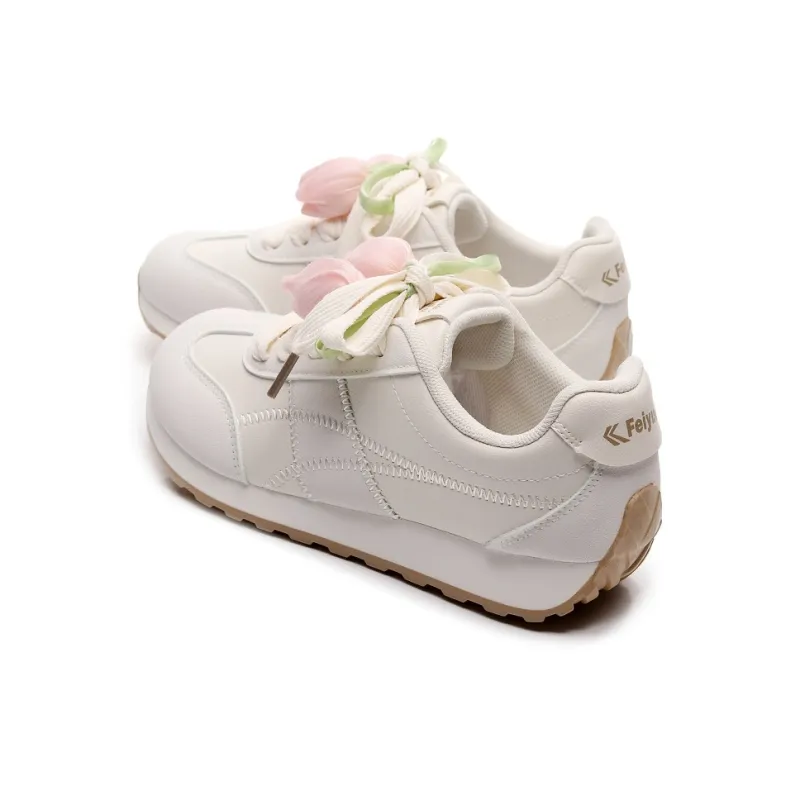 Feiyue Girly Heart Series Abrasion Resistant Lightweight Height Increasing Low Top Casual Shoes Women's Beige-2