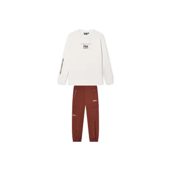 FILA Casual Sportswear Men Fresh Milk White+Terracotta Red Brown
