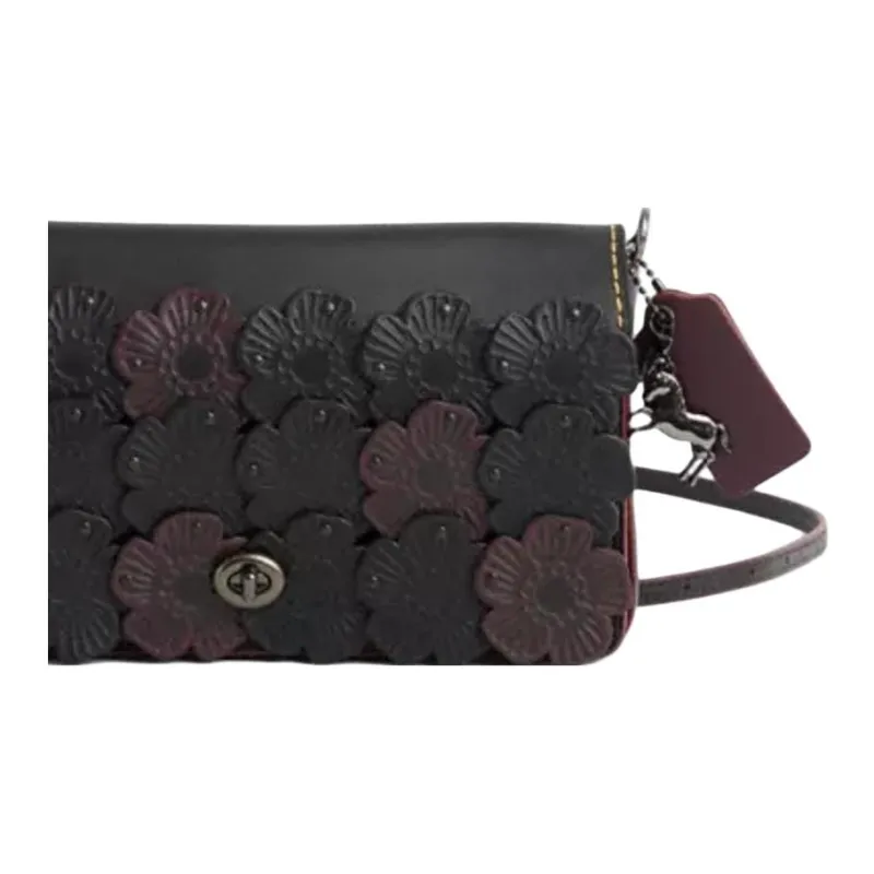 COACH Dinky Glove Tanned Leather Shoulder Bag Medium Size Unisex Black & Burgundy-3