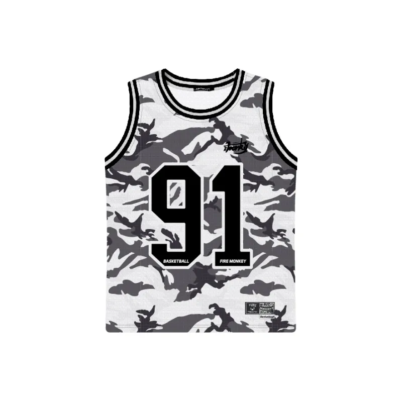 FireMonkey Basketball Jersey Unisex Camouflage Gray-0