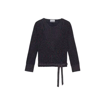 GANNI Sparkle Ribbed Wrap Top