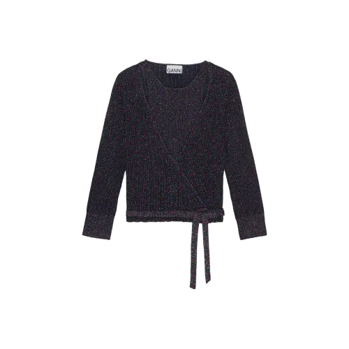 GANNI Sparkle Ribbed Wrap Top