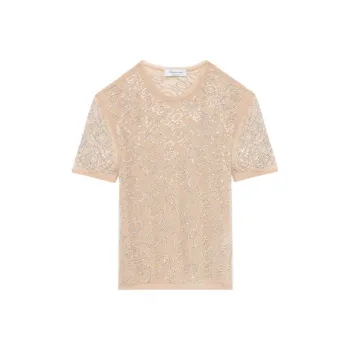 Blumarine Tulle T-Shirt With Embroidery Rhinestone B Monogram T-Shirt Women's Pink