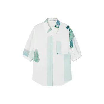 DIALOGUE To White X Kaye Levine Co-branded Series Shirts Women's White Print