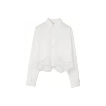 Burberry SS23 Women's Cropped Macramé Lace Shirt White