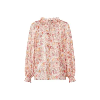 JZ Juzui Chiffon Shirts Women's Floral Orange Red