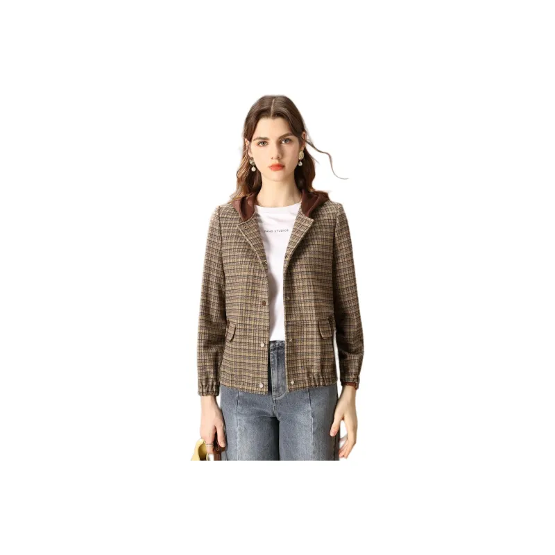 FENHONGMALI Jacket Women's Coffee-0