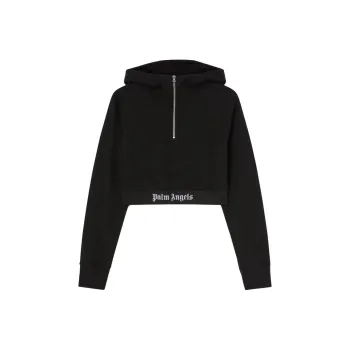 PALM ANGELS Logo Tape Zipped Hoodie Black/White