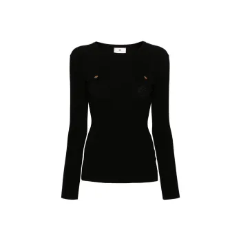 Elisabetta Franchi Logo Embroidered Crew Neck Narrow Rribbed Shirt