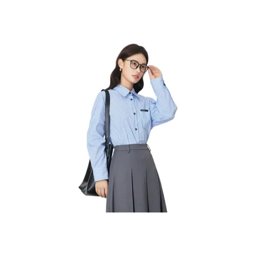 Dajia Poetry Shirt Women's Blue Stripes Pattern