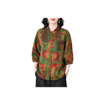 Yi Mengyuan Silk Shirt Women's Floral Green
