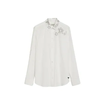 WEEKEND MaxMara Donnola Collection Rhinestone Detailed Cotton Shirt Women's White