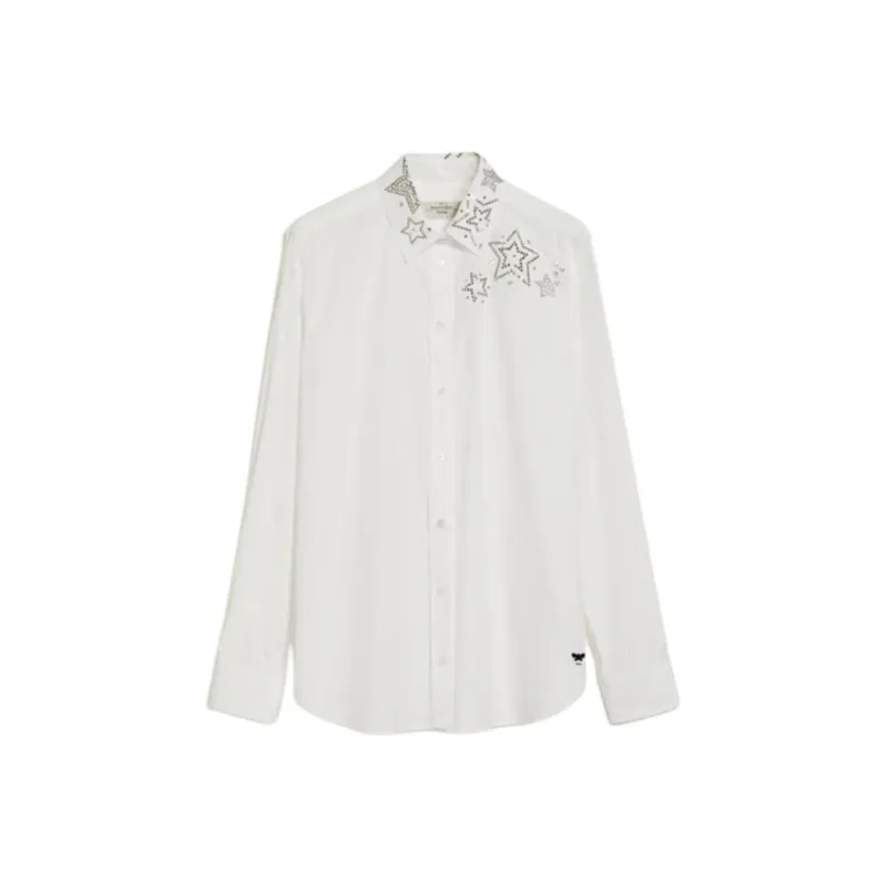 WEEKEND MaxMara Donnola Collection Rhinestone Detailed Cotton Shirt Women's White-0