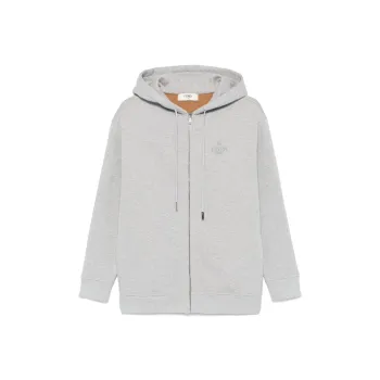 FENDI Logo Embroidered Zip Up Drawstring Hoodie