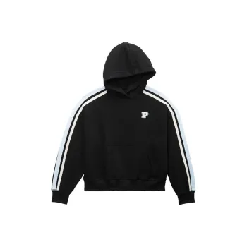 Victoria's Secret PINK Ivy Fleece Campus Hoodie / Pure Black Sweatshirt Women's Pure Black