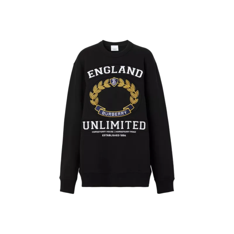 Burberry Women's College Graphic Cotton Oversized Sweatshirt Black/White/Yellow-0