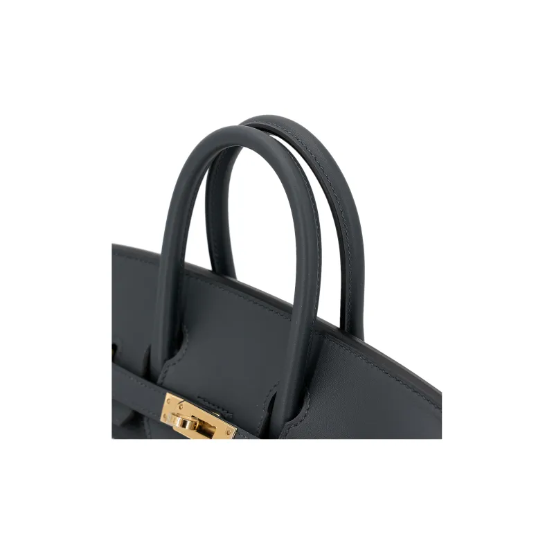 HERMES Swift Leather With Toile H Canvas Handbag Women's Haze Gray-6