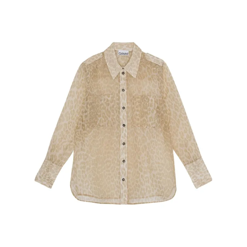 GANNI Leopard print Semi sheer Shirt-0