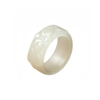 MY WORLD BEGINS AND ENDS WITH YOU Hetian Jade Rings Pale Greenish White Jade Unisex