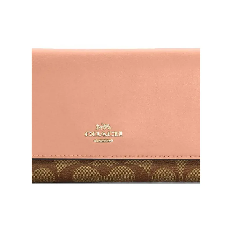 COACH Trifold Wallet Coated Canvas With Leather Card Holder, Wallet Women's Pink-4