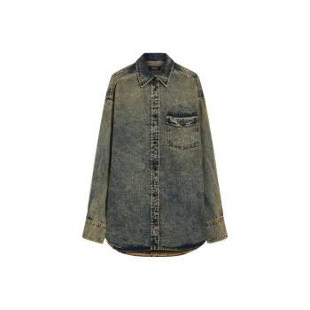 SportMa Targa Collection Oversized Denim Blouse Shirt Women's Beige
