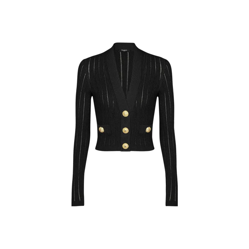 BALMAIN Open knit Cropped Cardigan-0