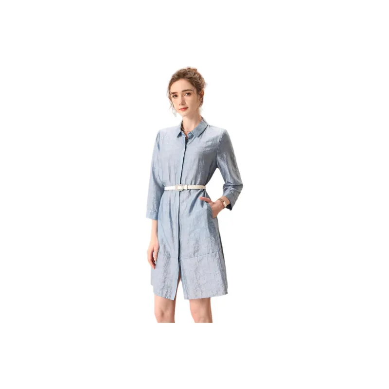 FENHONGMALI Shirt Women's Dusty Blue-0