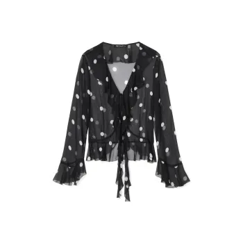 MO&CO Shirts Women's Black White Polka Dot