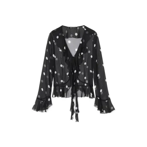 MO&CO Shirts Women's Black White Polka Dot
