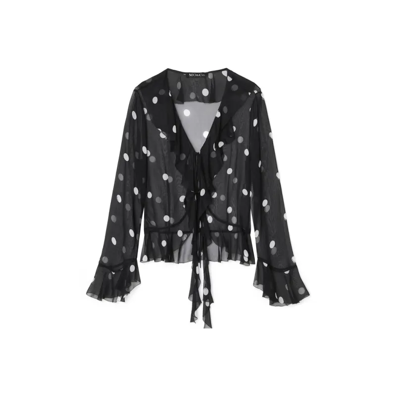 MO&CO Shirts Women's Black White Polka Dot-0