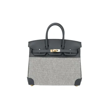 HERMES Swift Leather With Toile H Canvas Handbag Women's Haze Gray