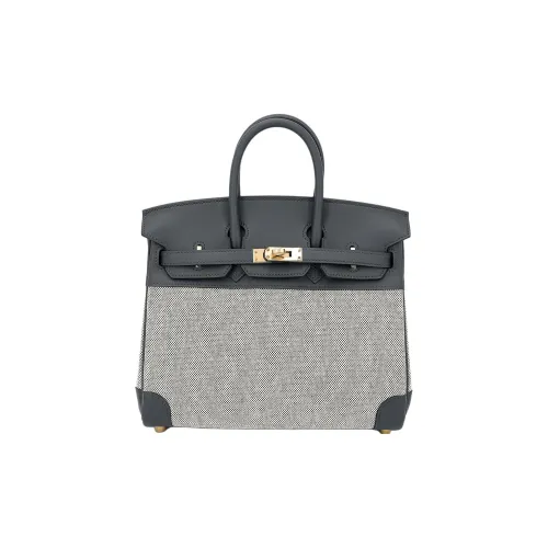 HERMES Swift Leather With Toile H Canvas Handbag Women's Haze Gray