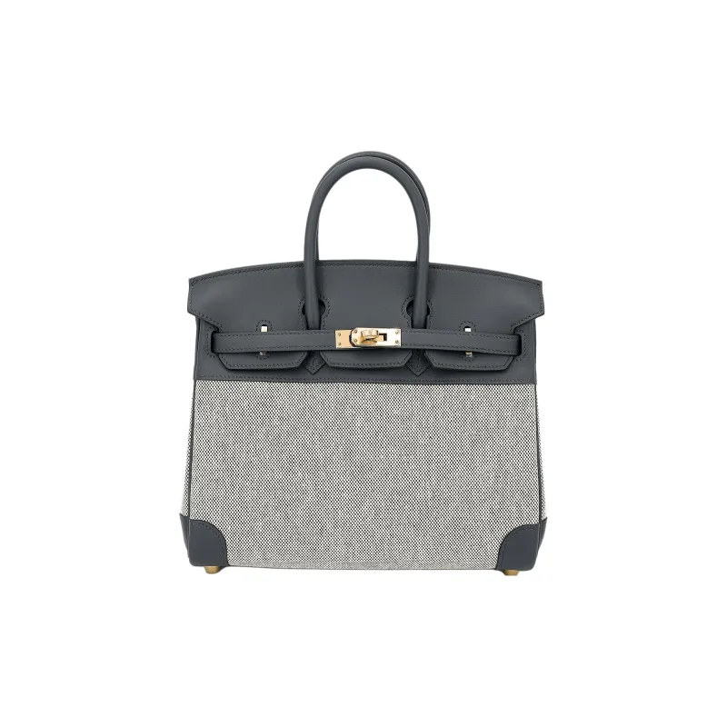 HERMES Swift Leather With Toile H Canvas Handbag Women's Haze Gray-0
