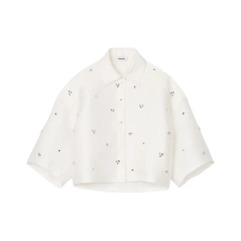 Sandro Rhinestoned Cropped Shirt-0