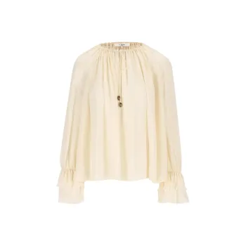 Chloé Gathered V Neck Drawstring Top